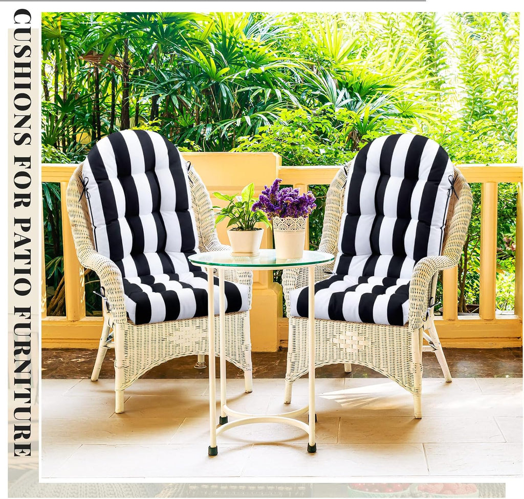 Geelin 4 Pcs Outdoor Patio Chair Cushion Thick High Back Adirondack Chair Cushion Tufted Weather & Fade Resistant Anti-Slip Outside Rocking Chairs Pads with Ties, 44 x 19 x 4 Inch (Black White Stripe)