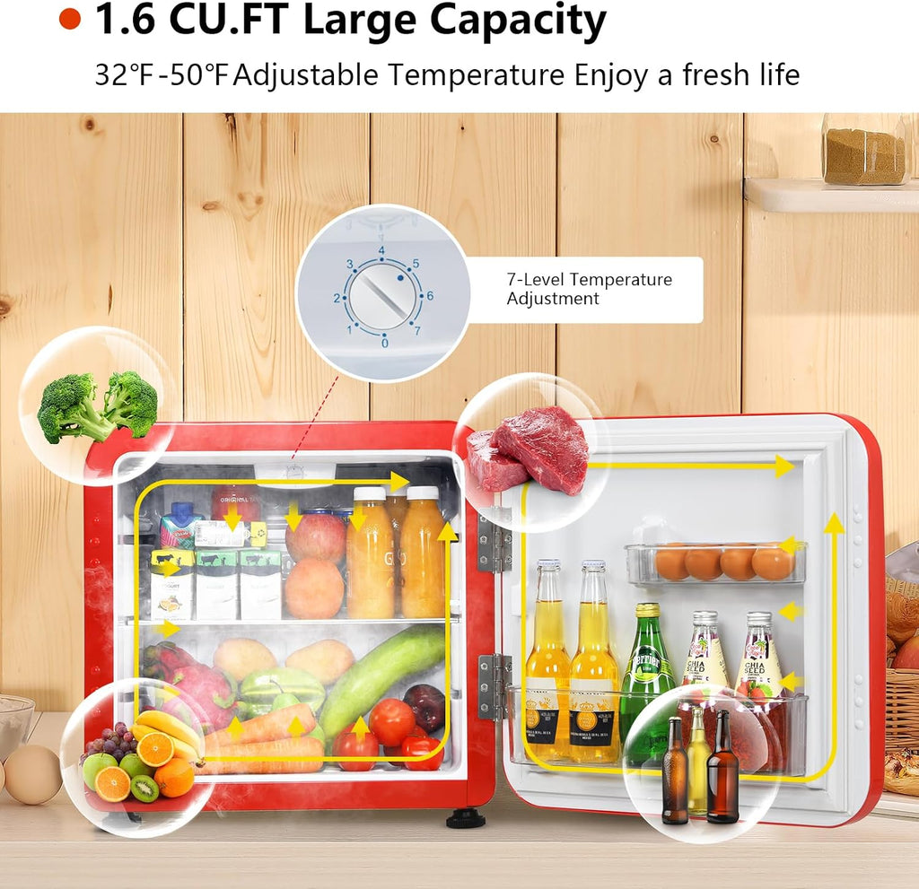 COSTWAY 1.6 Cu.ft Mini Fridge, Compact Refrigerator with Auto Defrost, Single Reversible Door, Adjustable Thermostat for Office, Dorm, Bedroom, Apartment (Red)