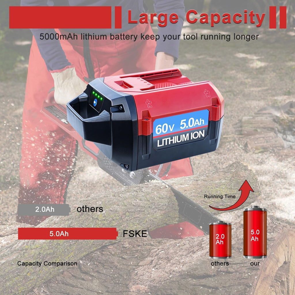 FSKE 5.0Ah Battery Replacement for Toro 60V Battery Flex-Force L108 L135 88620 88675 Compatible with Toro 60V Cordless Power Tools