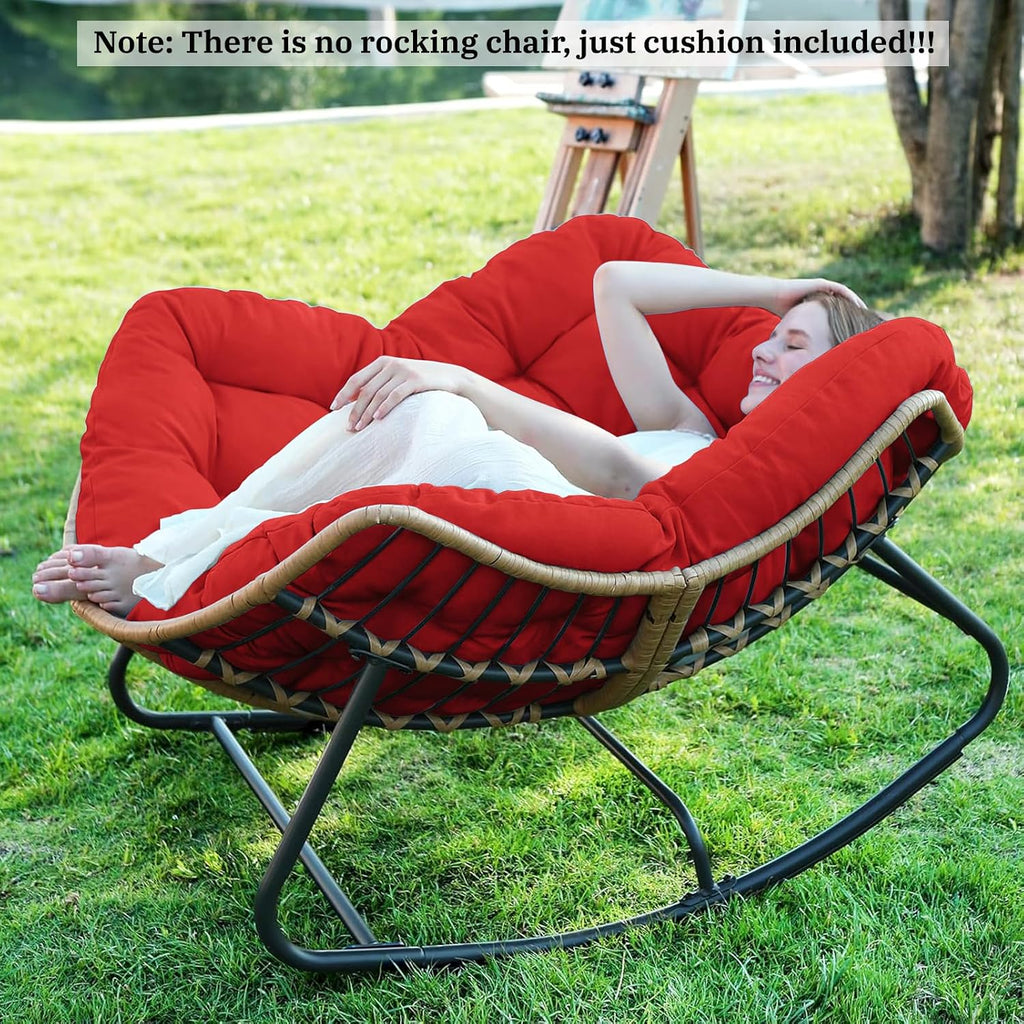 Outdoor Rocking Chair Cushions 6.3' Thick, Only Cushion, Waterproof, Fade-Resistant, Patio Egg Lounge Chair Cushion with 6 Straps, Indoor Papasan Chair Cushion (Red)