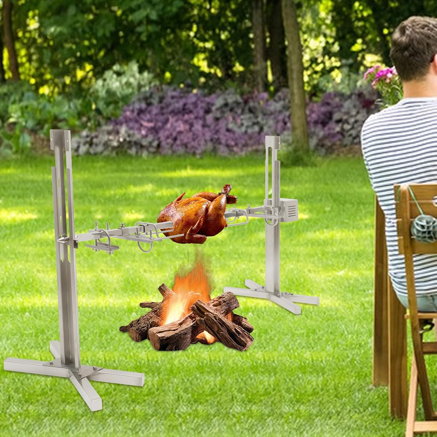 Barbeque Rack Portable BBQ Tool Kits, U-shaped Hook Adjustable Height & Rotation System for Outdoor Cooking Camping Hiking Picnics Backpacking or Any Outdoor Event