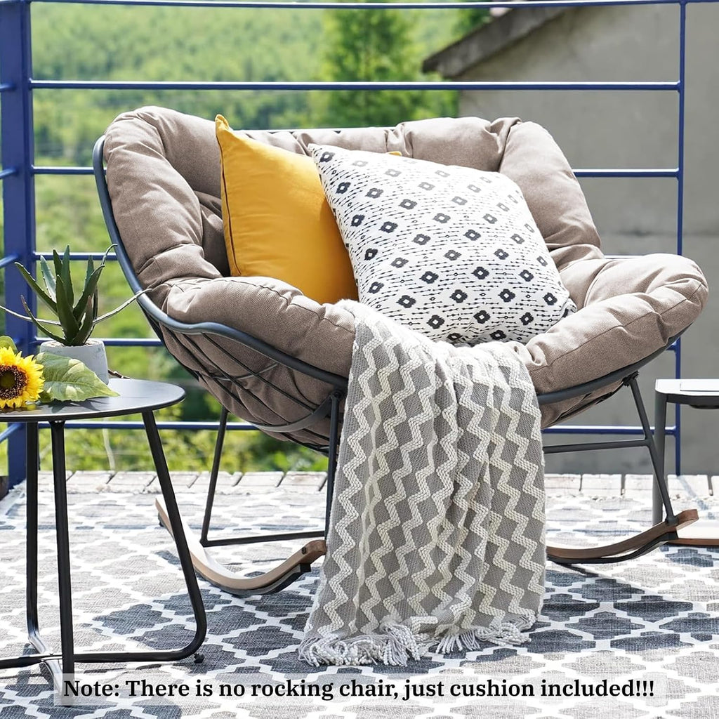 Outdoor Papasan Chair Cushion, 6.3in Rocking Chairs Cushion, Waterproof Patio Egg Chair Cushions for Indoor Outdoor Garden, Porch, Balcony (Khaki)