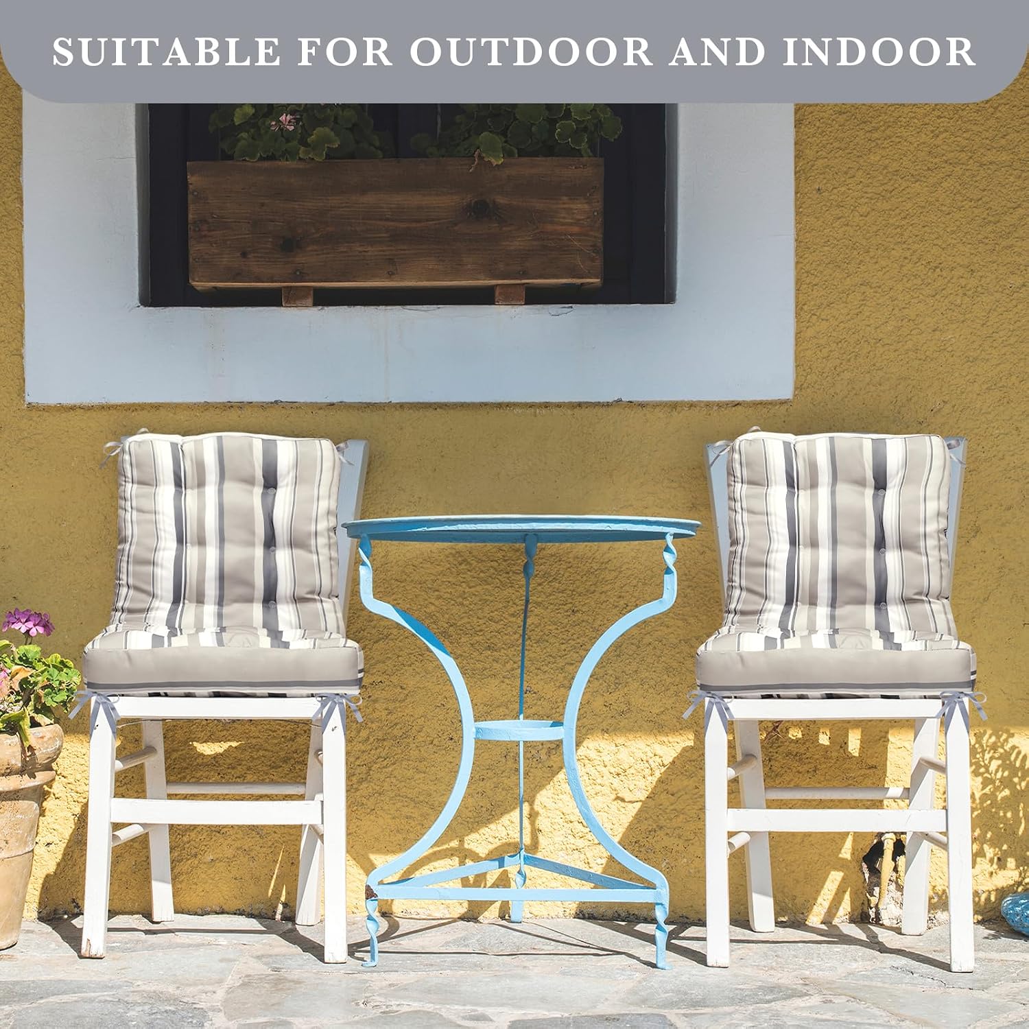 Hoteam 6 Set Patio Chair Cushions Outdoor 20 x 40 Inch High Chair Patio Cushion for Outdoor Furniture Waterproof Seat Rocking Indoor Thickened Pad(Striped Style,Beige)