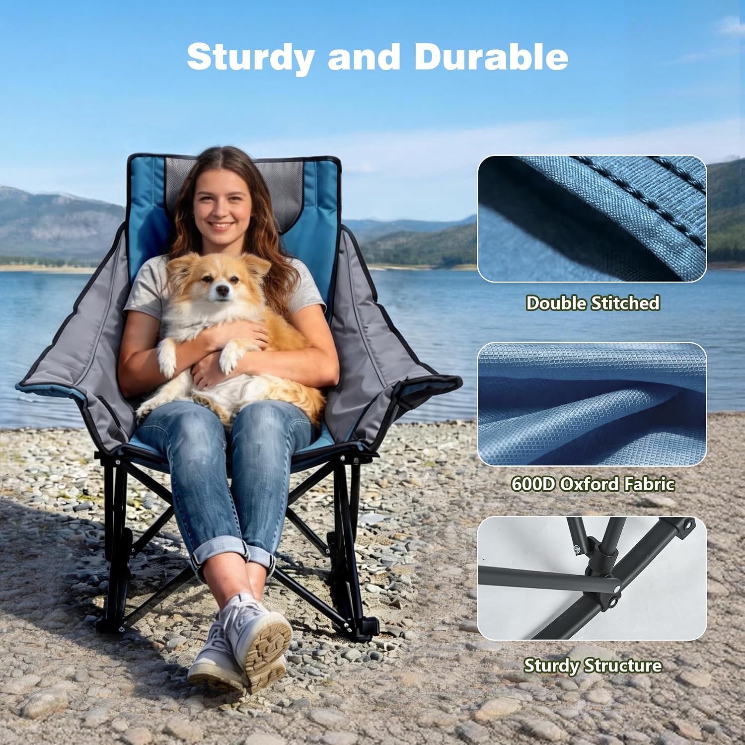 SUNNYFEEL Rocking Camping Chair 2 Pack, Luxury Padded Recliner, Oversized Folding Lawn Chair with Pocket, Heavy Duty for Outdoor/Picnic/Lounge/Patio, Portable Camp Rocker Chairs with Carry Bag