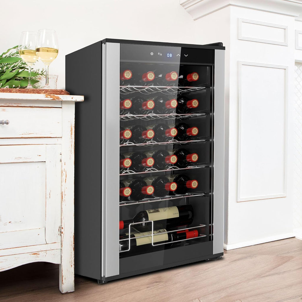 Koolatron 24 Bottle Wine Fridge – Freestanding Wine Cooler with Glass Door, 2.4 cu. ft (68 L), Beverage Can Refrigerator, Digital Temperature Control, Ideal for White, Red, Sparkling Wine, Champagne