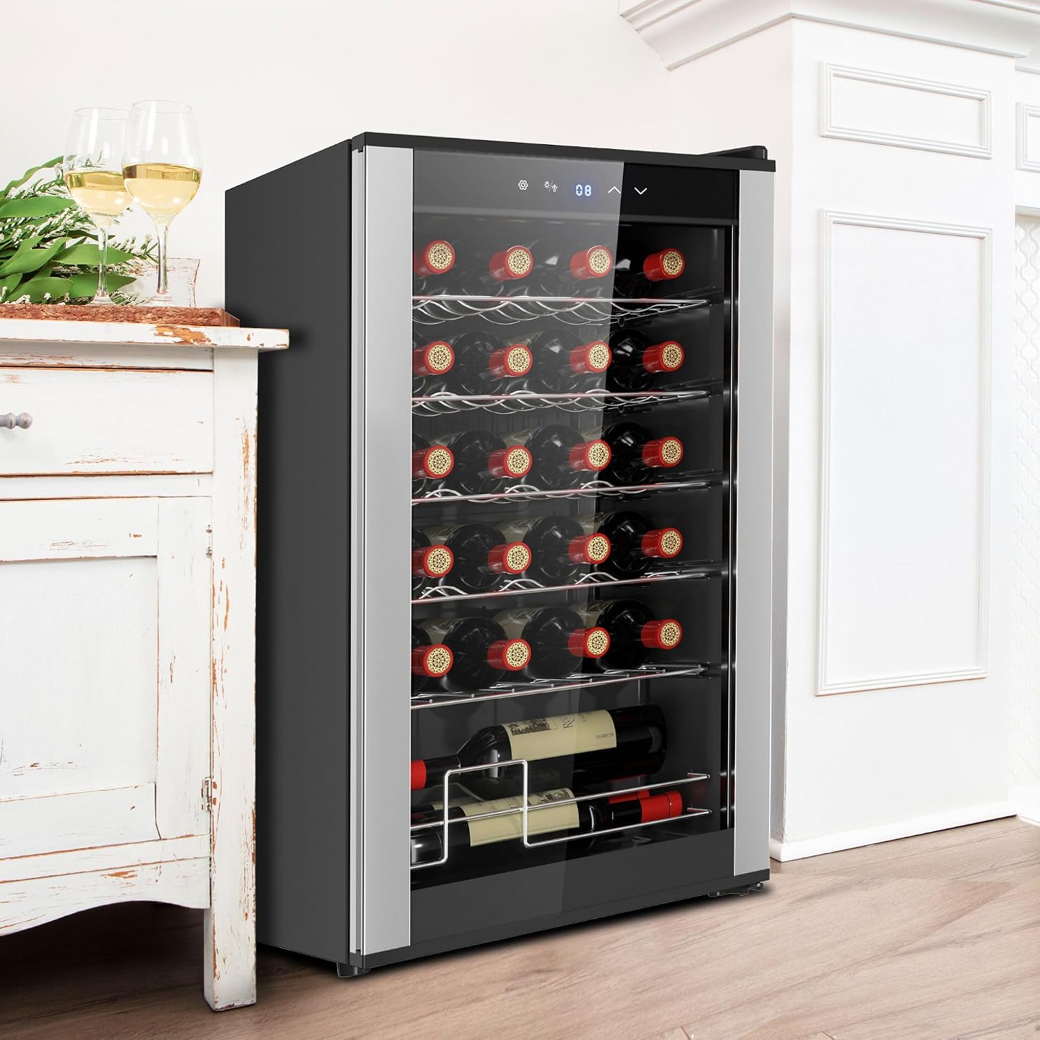 Koolatron 24 Bottle Wine Fridge – Freestanding Wine Cooler with Glass Door, 2.4 cu. ft (68 L), Beverage Can Refrigerator, Digital Temperature Control, Ideal for White, Red, Sparkling Wine, Champagne