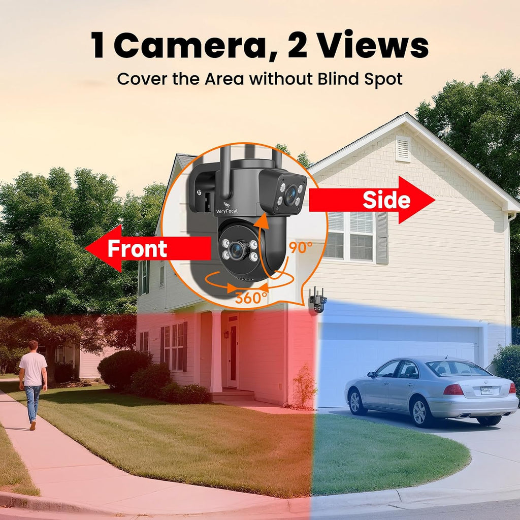 Dual Lens Wireless Security System, 4PCS 2-in-1 Cameras, 4K 10CH NVR, 500GB HDD, 24/7 Recording, WiFi 6 Mesh Long Range, No Subscription, AI Tracking, IP66 Waterproof for Home Office Outdoor
