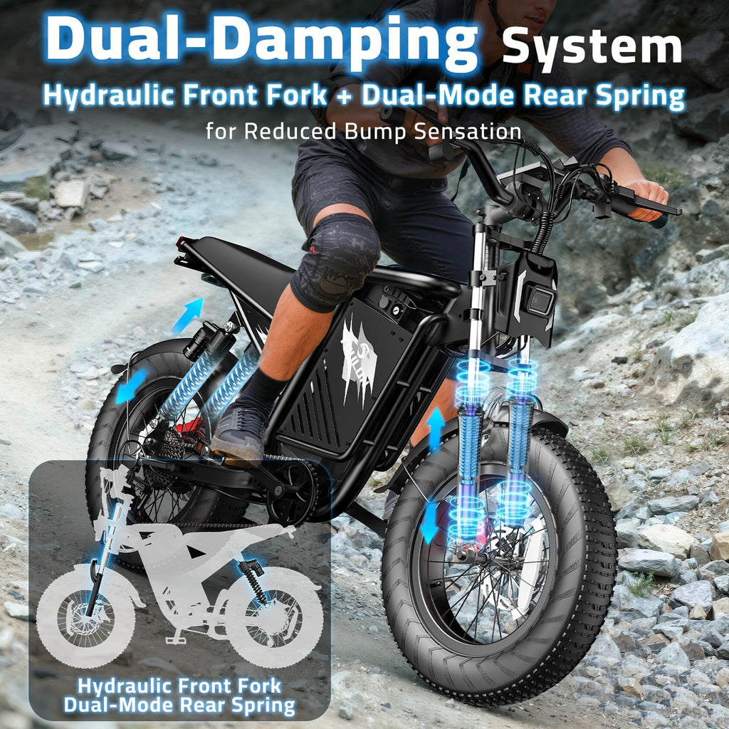Ebikes for Adults, 1500/2000W Peak Motor, 17/20/23Ah Long Range Teens Electric Bike with Dual Hydraulic Brakes, 20' Fat Tire All-Terrain for Commuting E-Bicycle