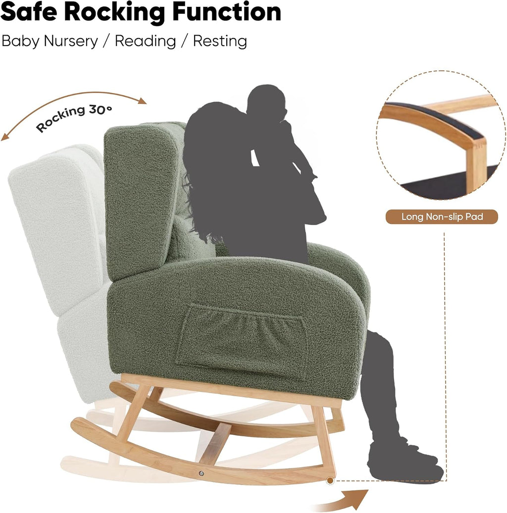 HCHAIRH Nursery Rocking Chair,Wingback Nursery Rocking Chairs,Nursing Glider Rocker Chair with High Back for Living Room Bedroom(Teddy Green)