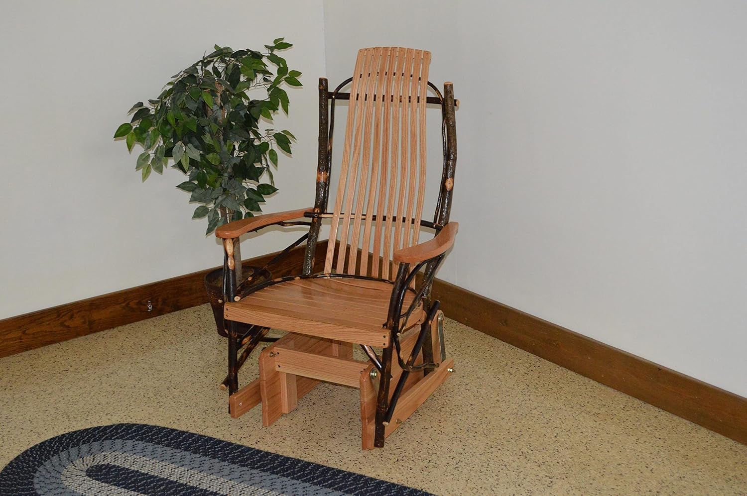 Amish-Made Large Natural-Stained Oak and Hickory Glider Rocking Chair