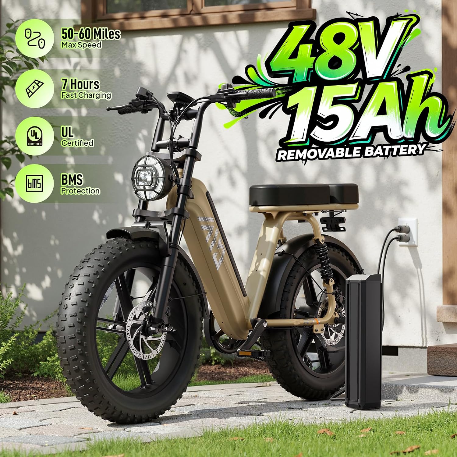 TST Electric Bike for Adults 1500W Peak 20' Fat Tire All-Terrain E-Bike 60 Miles Electric Dirt Bike for Road Sand Mountain Snow - 48V 15AH Battery Powered Electric Motorcycle for Adventure