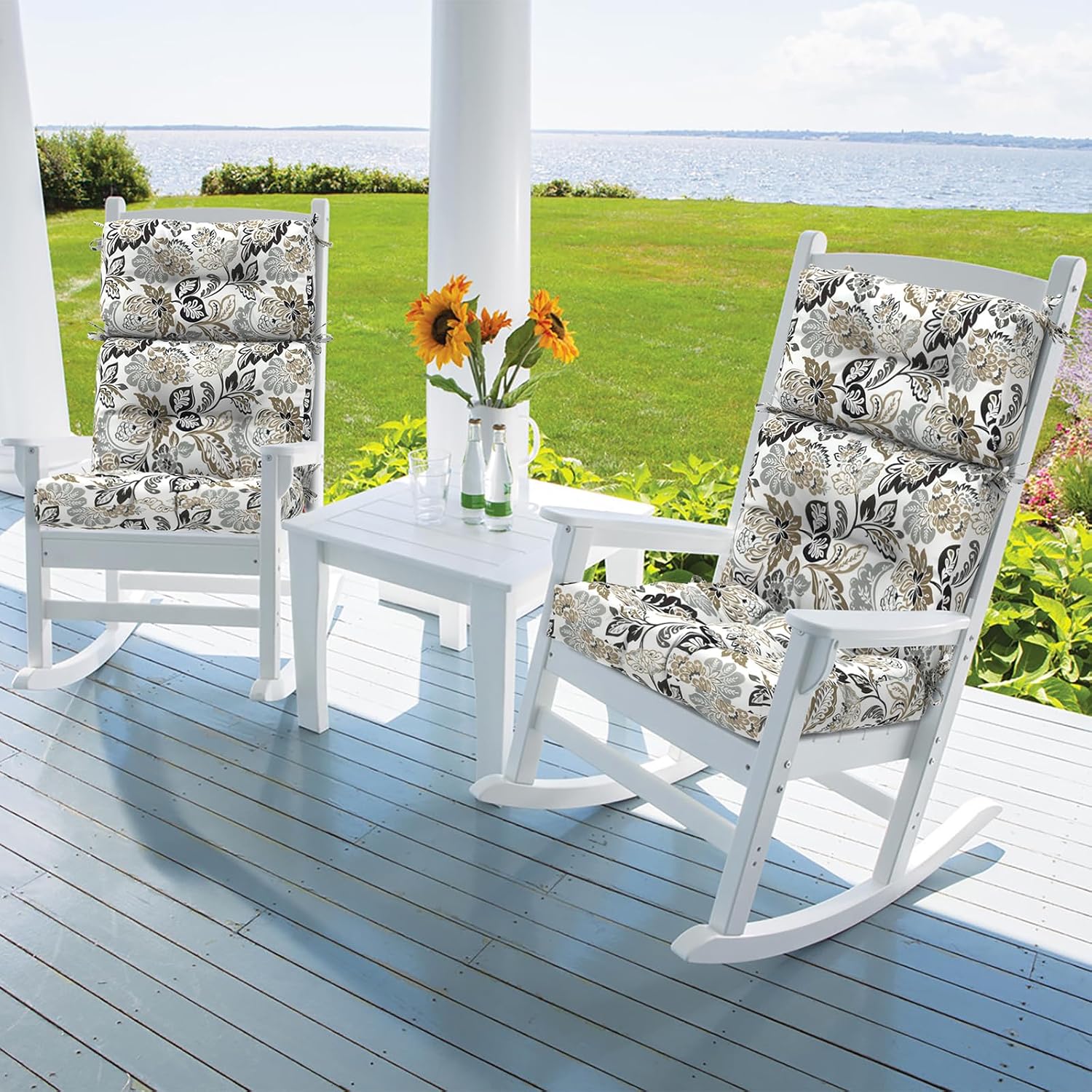 DYTXIII Outdoor High Back Chair Cushions Set of 2, Water Repellent Tufted Rocking Seat Cushions Replacement 44 x 22 Inch, Seat & Back Chair Pads for Patio, Balcony and Indoor Use -Dailey Tan