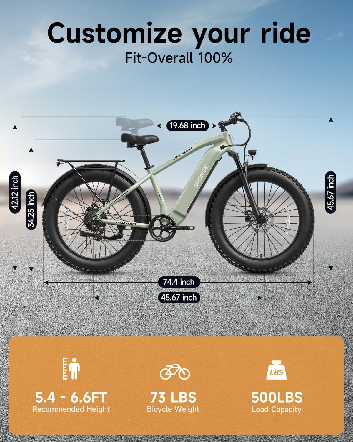 QRONGE Electric Bike for Adults 1800W Peak, 26' Fat Tire Ebike, Adult Electric Bicycles, 28MPH(PAS Mode) Electric Mountain E Bike, Up to 70 Miles, 7 Speed, Rear Rack, Fenders