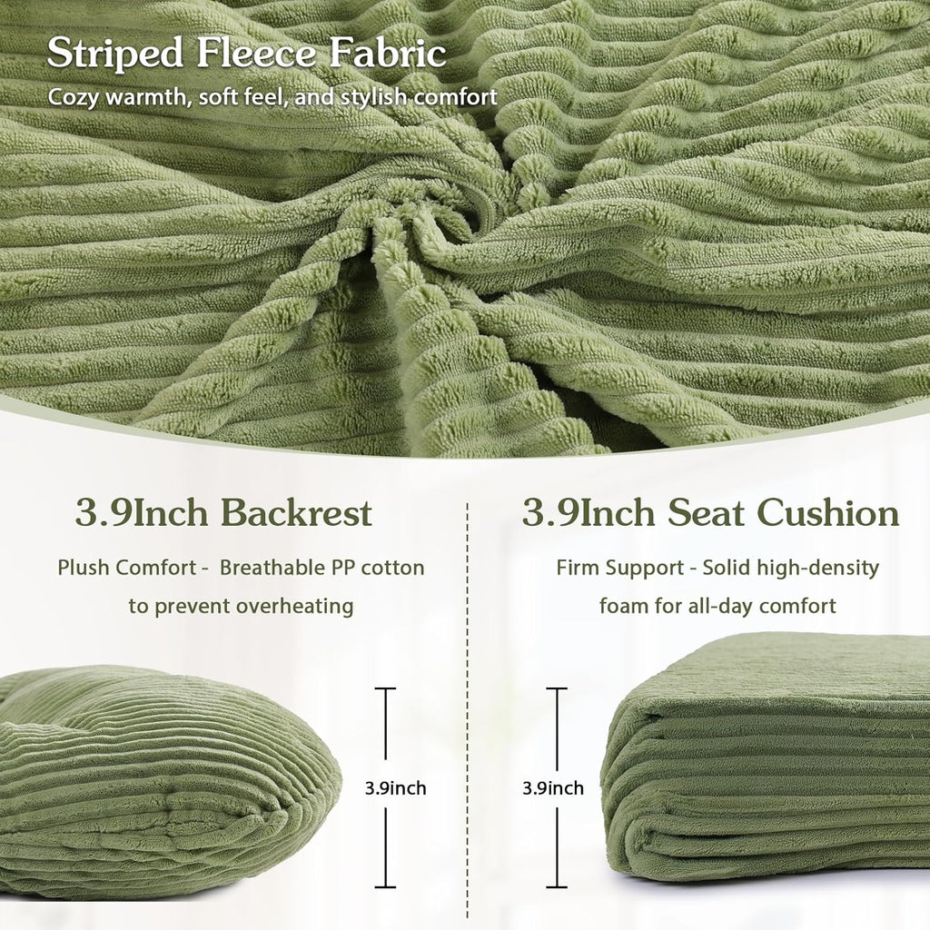 ANMINY 5pcs Glider Rocker Replacement Cushions Set - Thickened Fleece Glider Rocking Chair Cushions with 29.5 inch High Backrest & Side Pockets for Indoor Nursery, Washable & Non Slip, Green