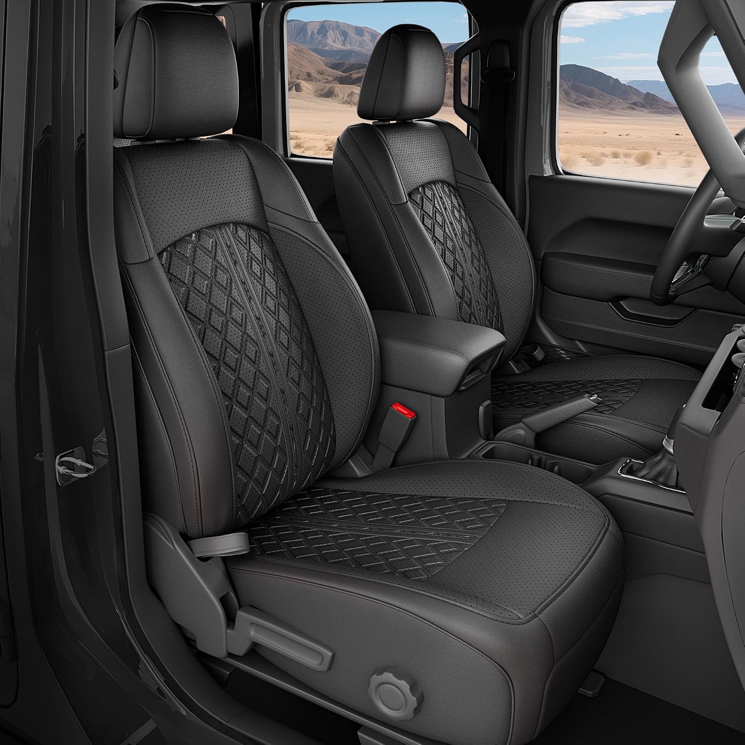 for Jeep Wrangler Seat Covers JL 4 DR with Rear Cup Holder 2018 2019 2020 2021 2022 2023 2024 2025 2026, Custom Fit Car Seat Covers Full Set,Waterproof Leather Seat Protector,Black