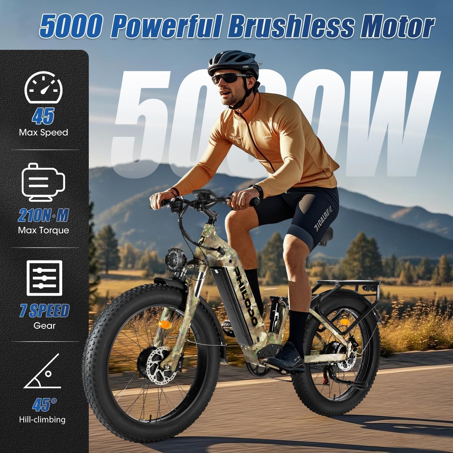 Falcon 60V 32AH Off-Road Electric Bike - 5000W Dual Motor Hunting Ebike, Fat Tire Full Suspension Dirt Bike for Adults, Long Range Snow/Sand Electric Bicycle