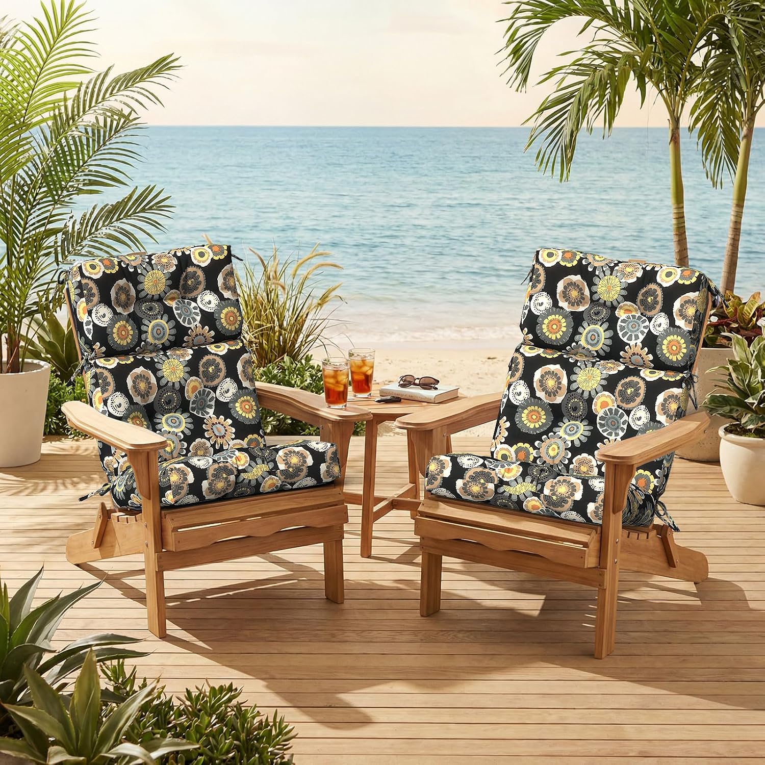 Outdoor High Back Patio Chair Cushions, Tufted Rocking Chair Cushions, Adirondack Cushions for Garden Porch Home Office Chairs Use, 44' x 22' x 4', 2 Pack,Black Yellow Crosby