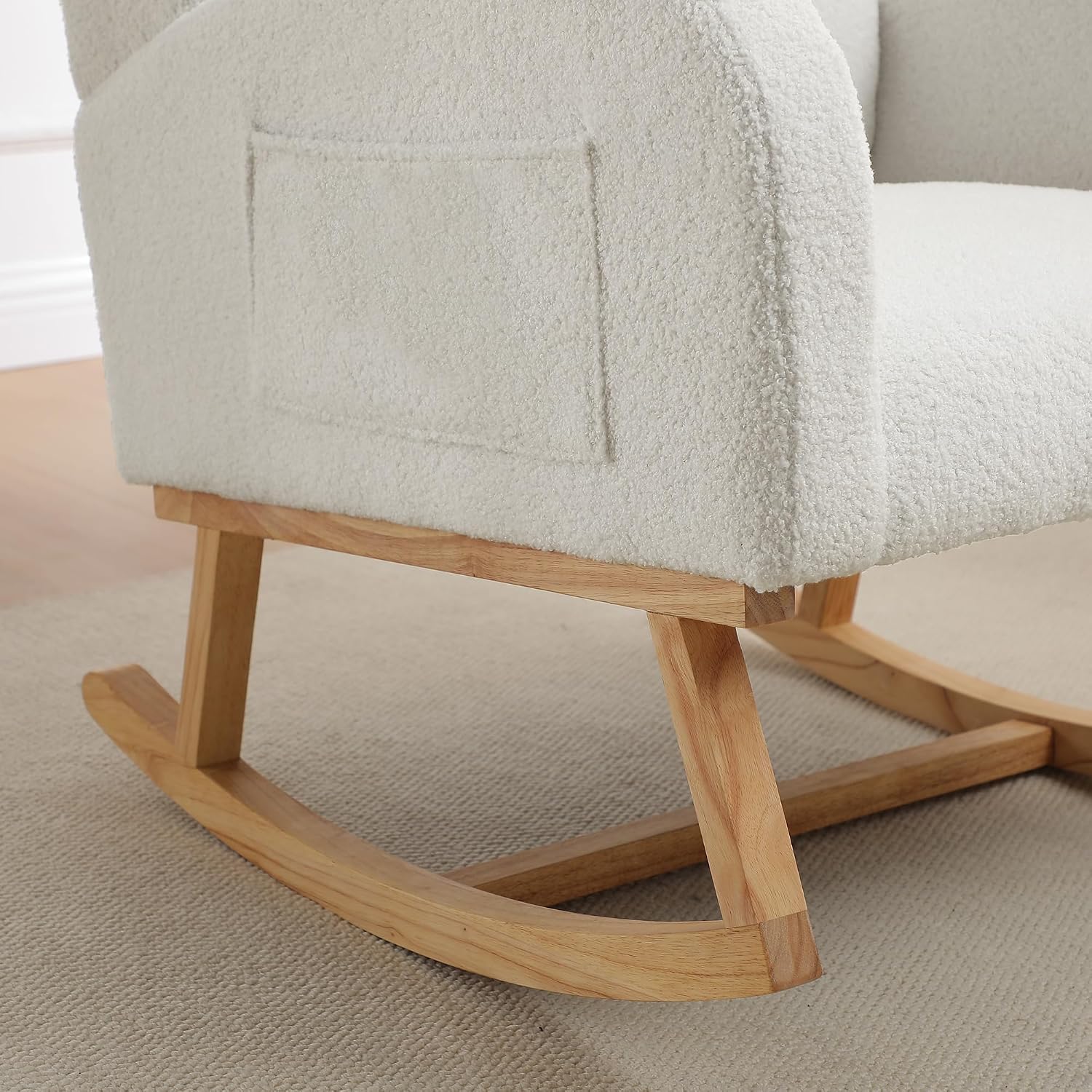 HCHAIRH Nursery Rocking Chair,Wingback Nursery Rocking Chairs,Nursing Glider Rocker Chair with High Back for Living Room Bedroom(Teddy White)
