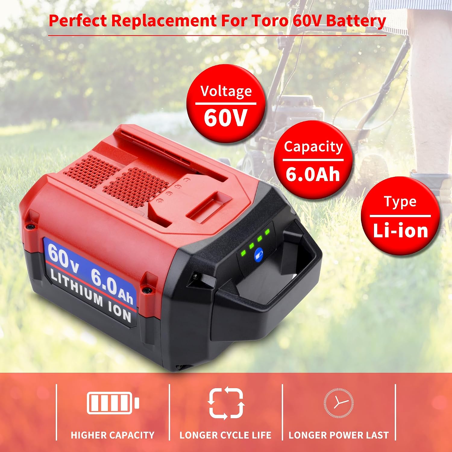 60V 6.0Ah L108H Replacement Battery for Toro 60V Battery 88620 88625 88640 88660 88675 L108 L135 L216 L324 L405, Compatible with Toro Flex Force 60Volt Power System Tools & Chargers 88602 88605 88610
