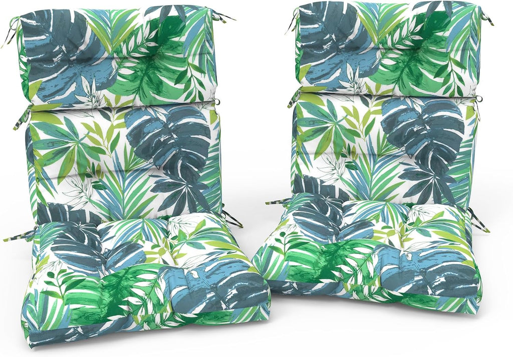 Outdoor High Back Patio Chair Cushions, Tufted Rocking Chair Cushions, Adirondack Cushions for Garden Porch Home Office Chair Use, 44' x 22' x 4', 2 Pack, Islamorada Blue Green
