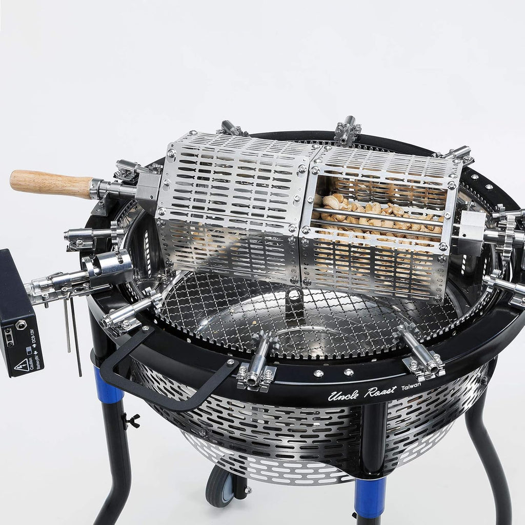 Portable Charcoal BBQ Grill &Tool Kits, Stainless Steel, 360-Degree Automatic Rotating for Outdoor Cooking, Camping, Picnic, Patio, Backyard, with Roaster Drum, Grill Net, Forks included