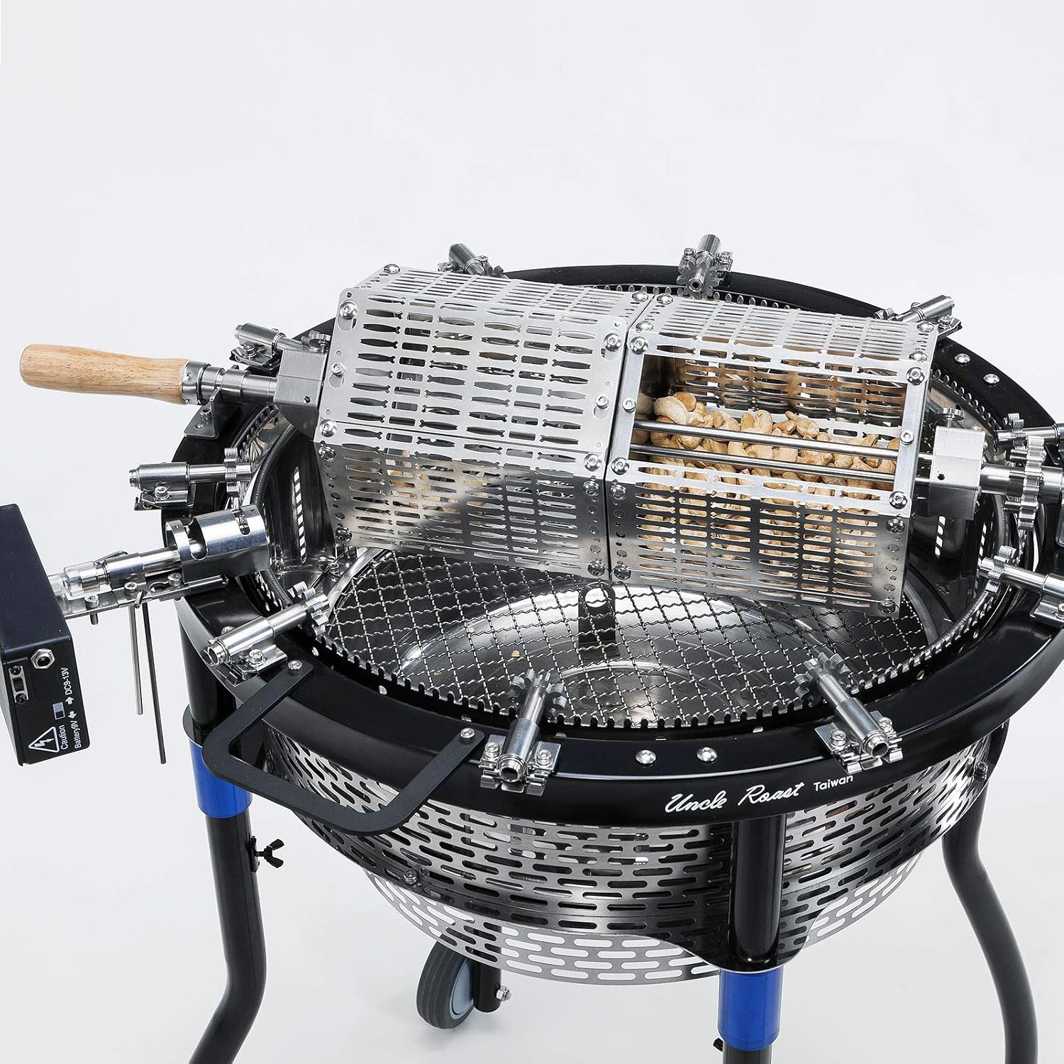 Portable Charcoal BBQ Grill &Tool Kits, Stainless Steel, 360-Degree Automatic Rotating for Outdoor Cooking, Camping, Picnic, Patio, Backyard, with Roaster Drum, Grill Net, Forks included