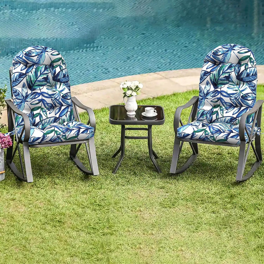 LVTXIII Outdoor Adirondack Chair Cushions, 44x19x4 Inch Non-Slip High Back Rocking Chair Cushion, Tufted Seat Cushion for Patio Furniture, Set of 2, Leaves Ink Blue