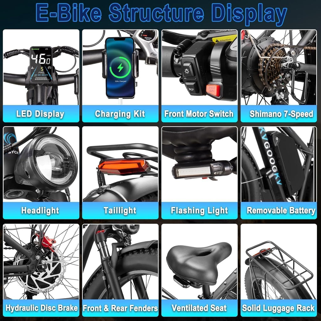9000W Peak Dual Motor Ebike for Adults 47 MPH Fast Electric Bike, 58V Max-Output 1972 Wh Up to 105 Miles Ebikes,24' Fat Tire E-Bike,Front Suspension Electric Bicycle for Mountain Commuter Snow