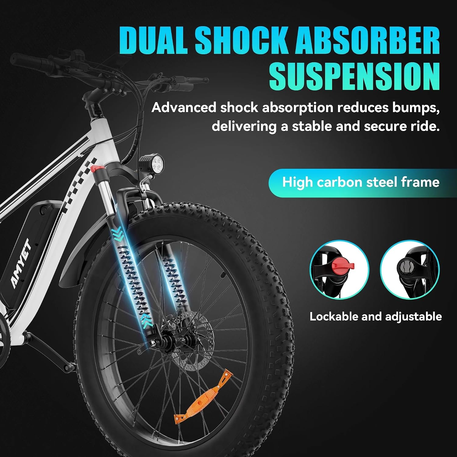 AMYET EB26 Electric Bike for Adults Peak 1500W Electric Bicycle 48V 15AH (720WH) Battery Electric Bike 26' Fat Tire Mountain 28mph 7 Speed Gears Ebike (White)