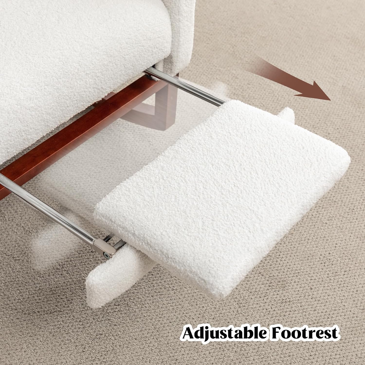 HCHAIRH Rocking Chair Nursery with Foot Rest, Wingback Nursery Rocking Chairs Sherpa Nursing Chairs Glider Rocker with Pillow for Living Room, Bedroom, Teddy White
