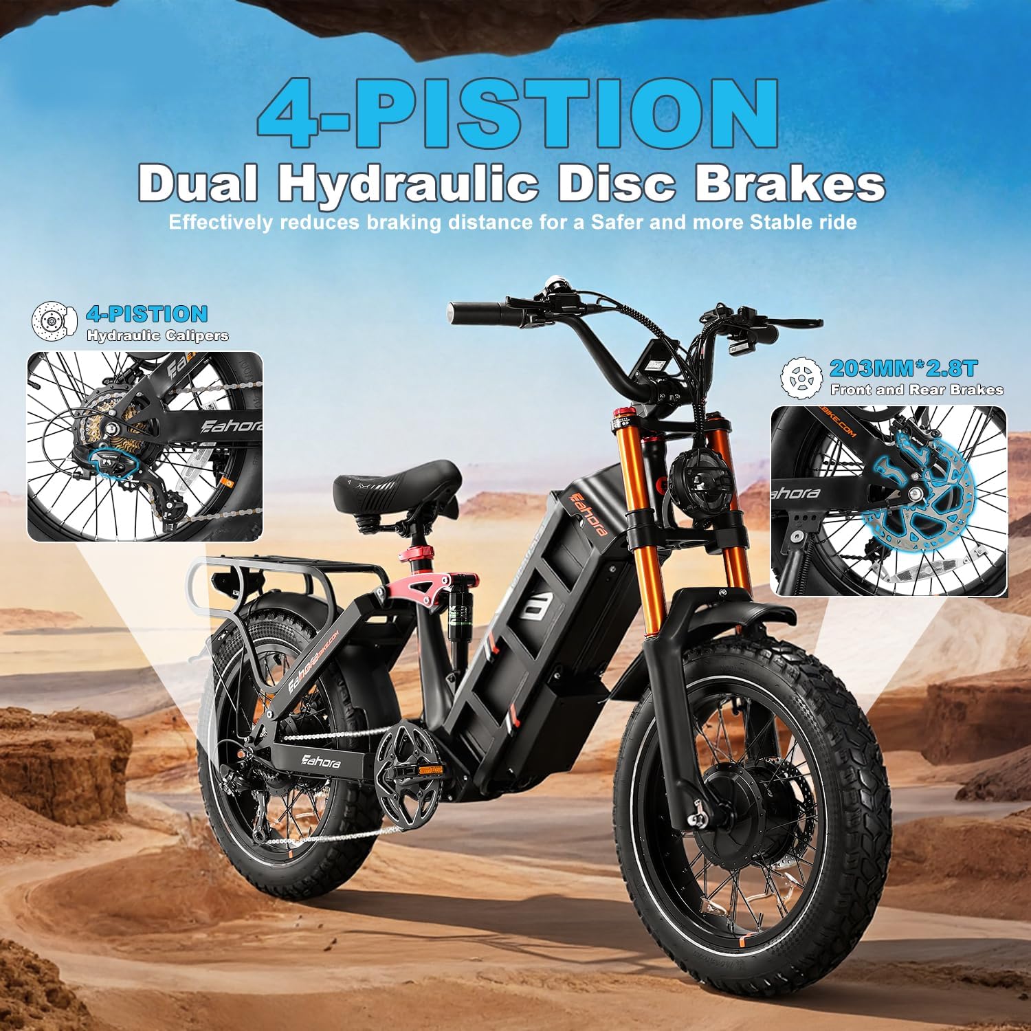 eAhora Juliet Pro 2 EBike - Dual Motor 5400W/1200W 30-43MPH 60V 70Ah 200Mile Long Range Electric Bike for Adults, 20'' Fat Tire Fast Electric Mountain Bike Full Suspension Electric Bicycle