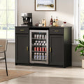 Herture Mini Fridge Cabinet,Coffee Bar Cabinet with Fridge Space & Wine Storage with Outlets,Fits 24' Fridge,Mini Fridge Stand,Buffet Sideboard Table Wine Cabinet for Kitchen Dining Room Black KH04MRB