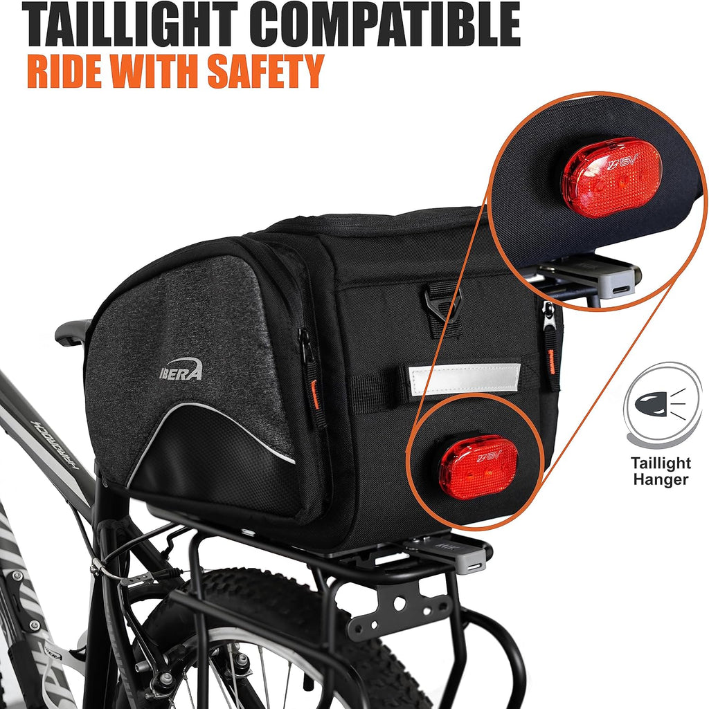 Ibera Bike Bag MIK Commuter 15L - Clip-On bike Bags For Bicycles with Laptop Sleeve, Multiple Pockets & Shoulder Strap - Reflective Trim & Taillight Ready - Bike Rack Bag ONLY FOR MIK RACKS