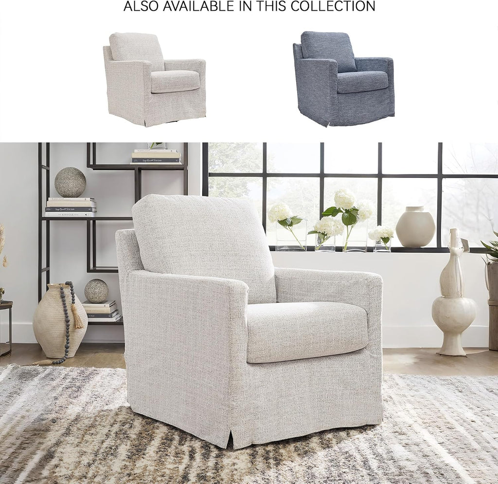 Signature Design by Ashley Nenana Next-Gen Nuvella Casual UV Resistant Upholstered Swivel Glider Accent Chair with Removable Slipcover, Light Gray