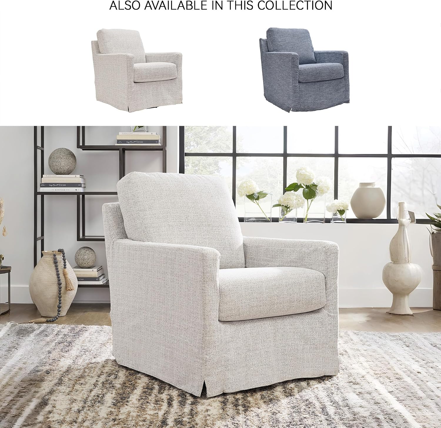 Signature Design by Ashley Nenana Next-Gen Nuvella Casual UV Resistant Upholstered Swivel Glider Accent Chair with Removable Slipcover, Light Gray