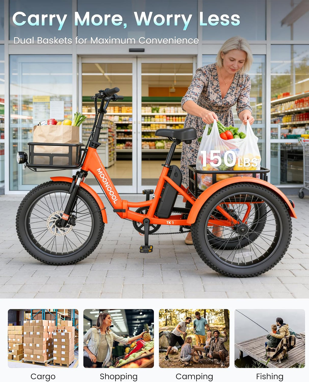MOONCOOL Electric Trike for Adults, 500W/750W 48V Electric Tricycle for Adults, 20'x3.0' Fat Tire 3 Wheel Electric Bike, Folding Aluminum Adult Tricycle with Removable Battery