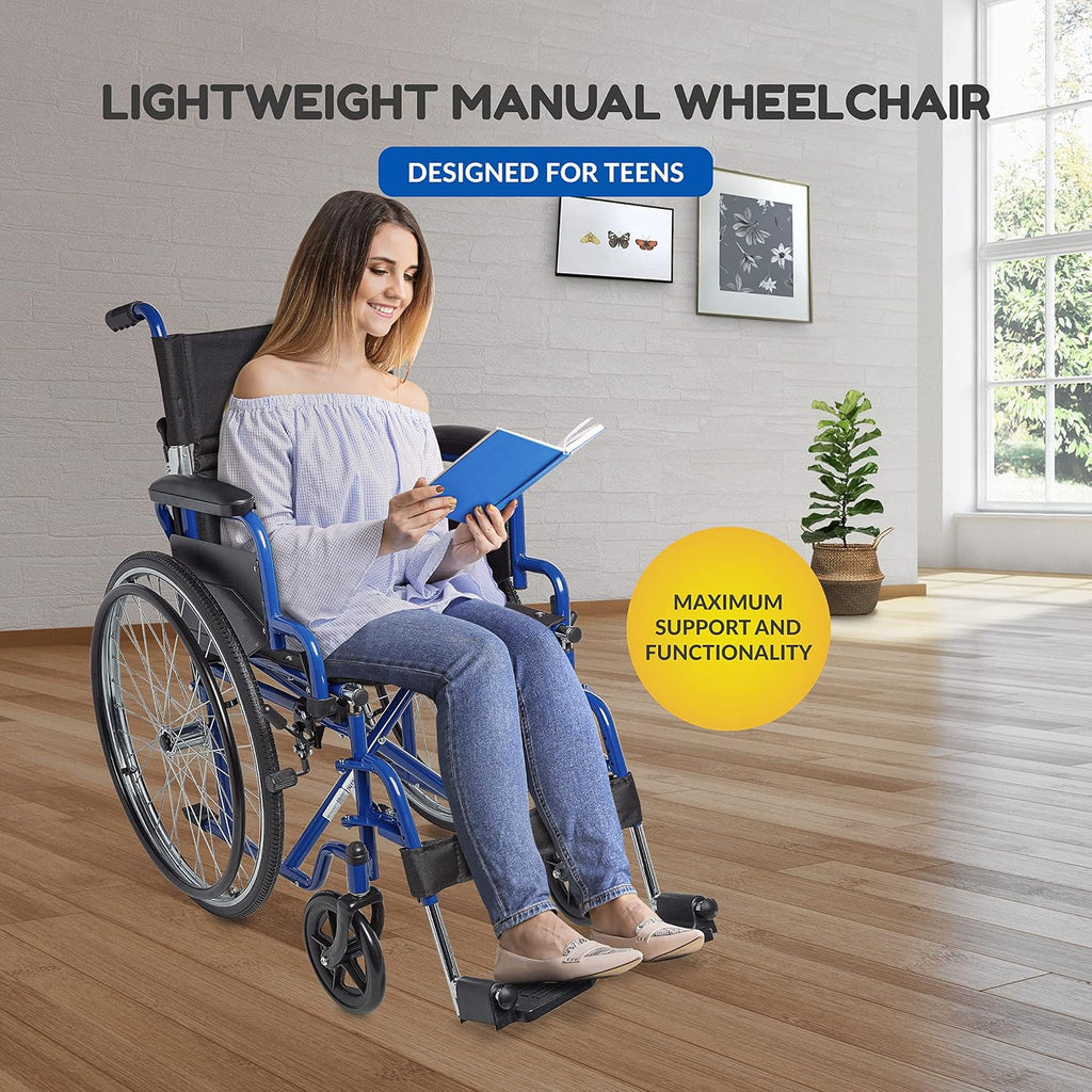 Ziggo 16' Seat Width Pediatric Wheelchair for Kids & Children, Lightweight, Manual Folding Wheelchair w/Safety Belt, Swing-Away Foot Support w/Straps, Desk Length Arm Rests