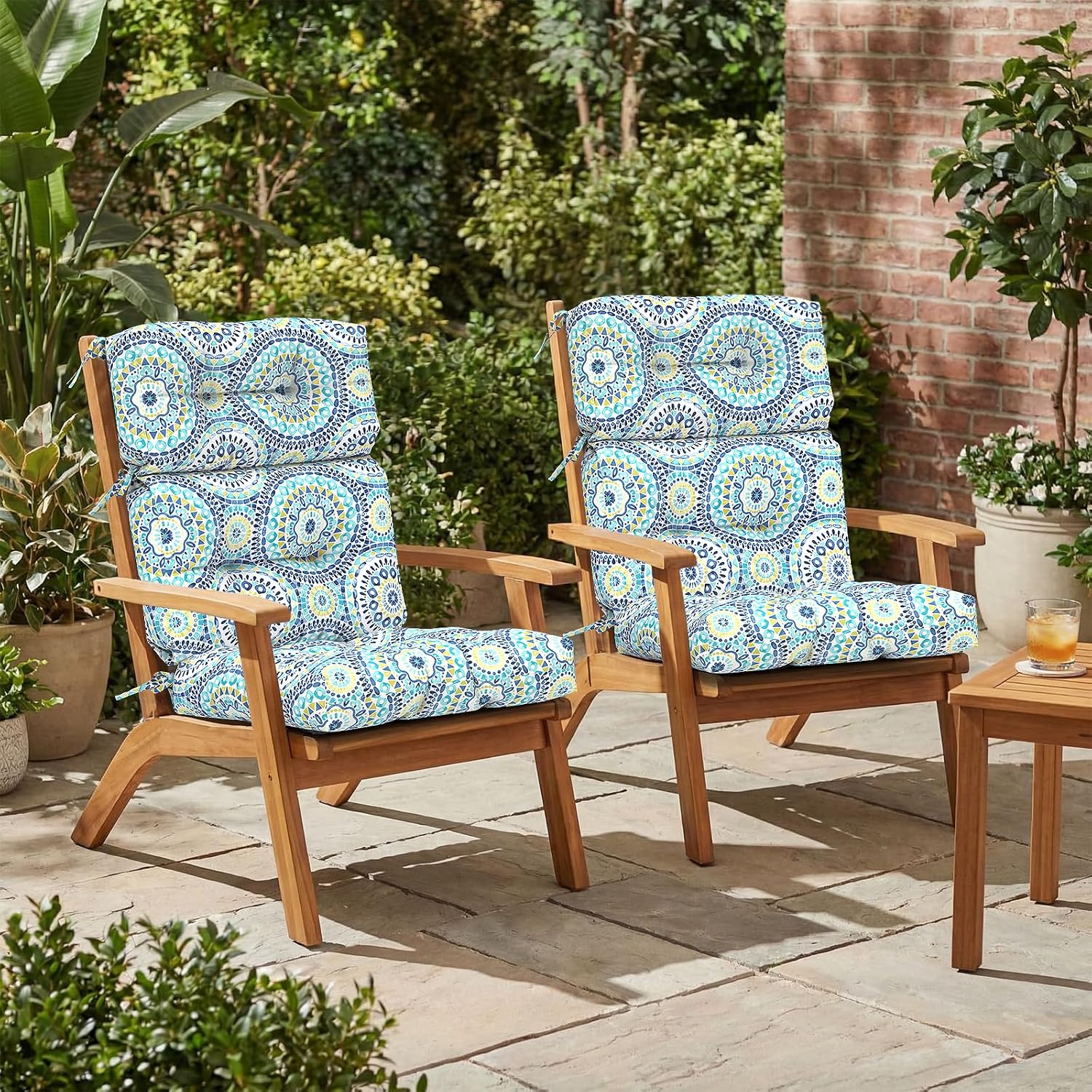 Outdoor High Back Patio Chair Cushions, Tufted Rocking Chair Cushions, Adirondack Cushions for Garden Porch Home Office Chairs Use, 44' x 22' x 4', 2 Pack, Delancey Lagoon