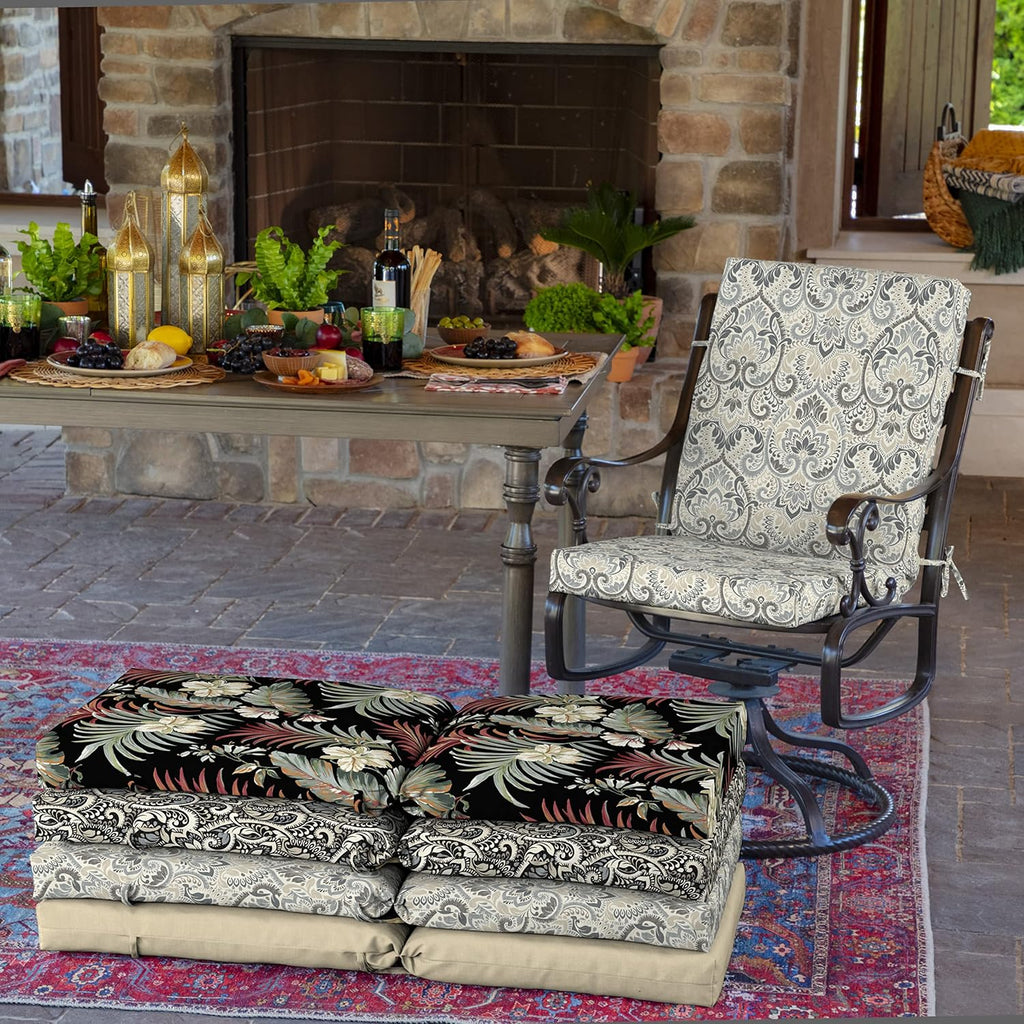 Arden 4-Pack Outdoor Patio Dining Chair Cushion, 20x44, Rain-Proof Seat Pad, Fade-Resistant Outdoor Cushion Neutral Aurora Damask