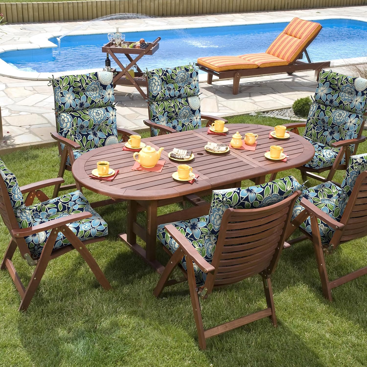 DYTXIII Outdoor High Back Chair Cushions Set of 2, Water Repellent Tufted Rocking Seat Cushions Replacement 44 x 22 Inch, Seat & Back Chair Pads for Patio, Balcony and Indoor Use -Azure Symphony‌