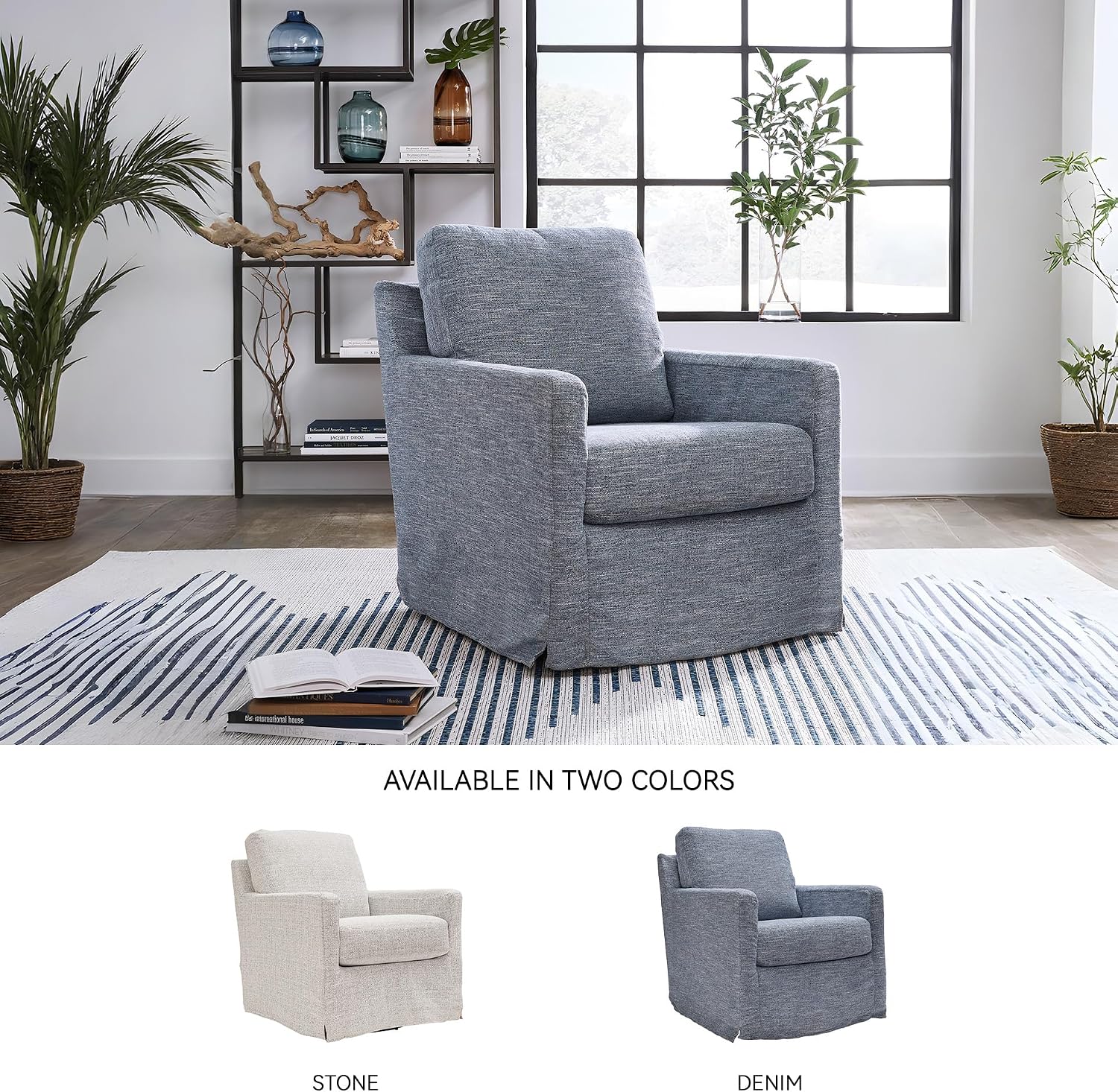 Signature Design by Ashley Nenana Next-Gen Nuvella Casual UV Resistant Upholstered Swivel Glider Accent Chair with Removable Slipcover, Blue