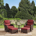 HILLGA Luxury Outdoor Swivel Rocker Patio Chairs of 2 with 6 Inch Thick Cushions and Side Table, Swivel Outdoor Chairs 5PCS High Back Wicker Patio Furniture Set for Porch, Balcony, Deck in Burgundy