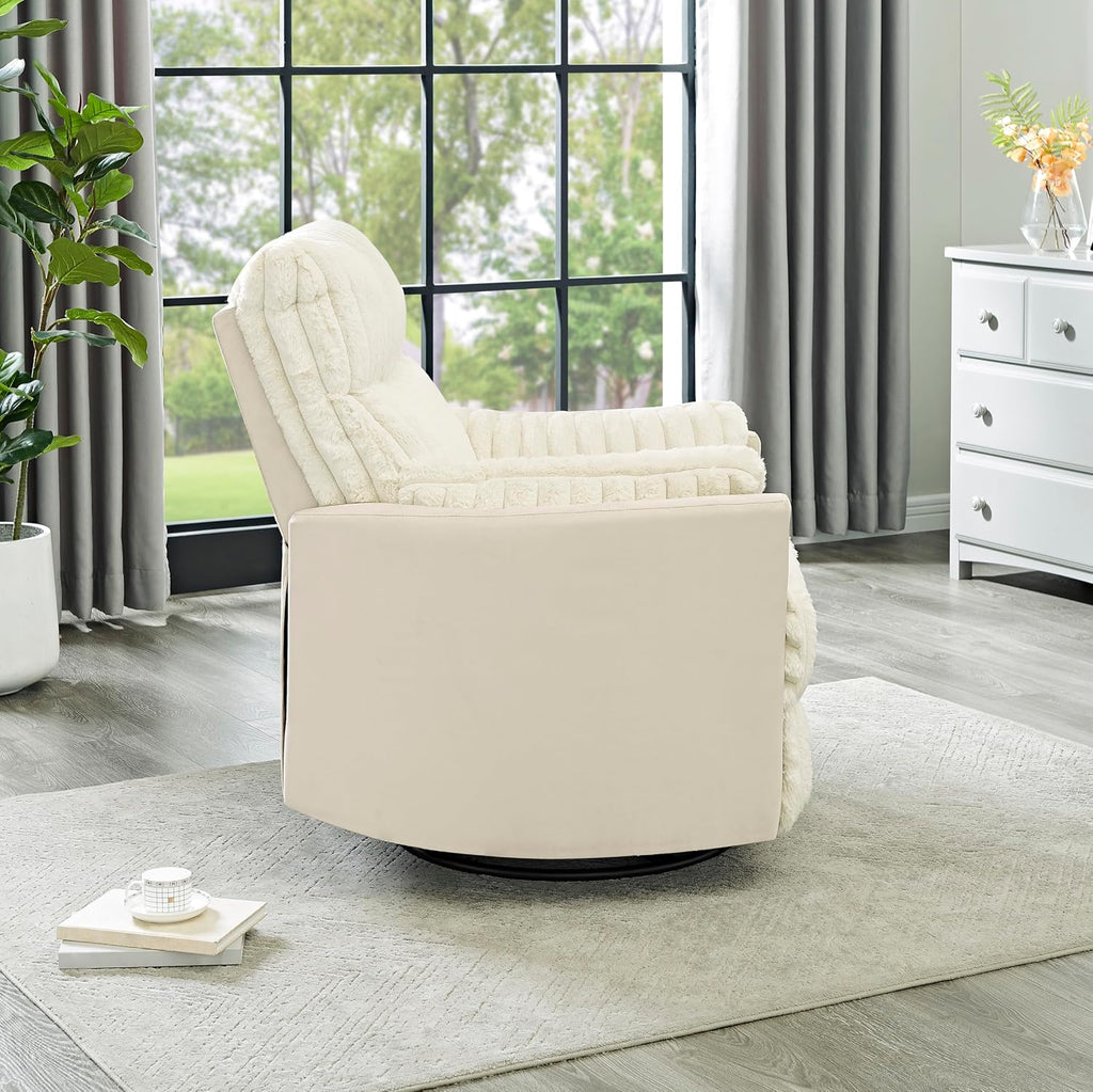 Power Swivel Rocker Recliner for Adults, Cozy Corduroy Recliner Chair with 2 Pillows for Bedroom, Electric Glider Rocking Nursery Chairs for Living Room (Beige)