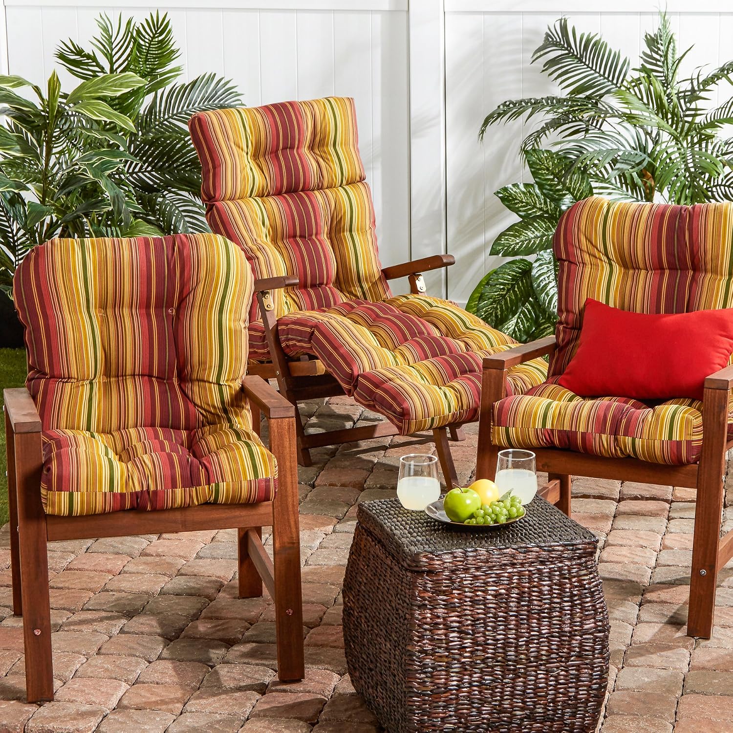 Greendale Home Fashions Outdoor 42x21-inch Seat/Back Chair Cushion (Set of 2), Cinnamon Stripe