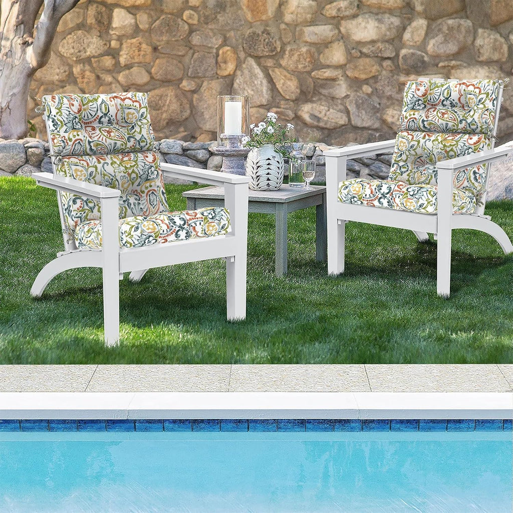 DYTXIII Outdoor High Back Chair Cushions Set of 2, Water Repellent Tufted Rocking Seat Cushions Replacement 44 x 22 Inch, Seat & Back Chair Pads for Patio, Balcony and Indoor Use -Paisley Botanical