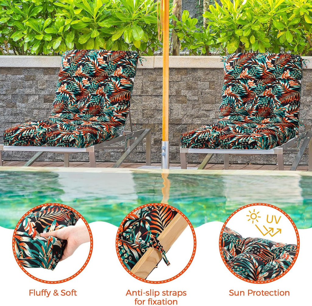 Barydat 4 Pcs Tufted High Back Chair Cushion Indoor Outdoor Seat and Back Cushions Palm Leaves Tropical Plants Lawn Rocking Chair Pads with Ties for Adirondack Patio Garden (Simple Style)