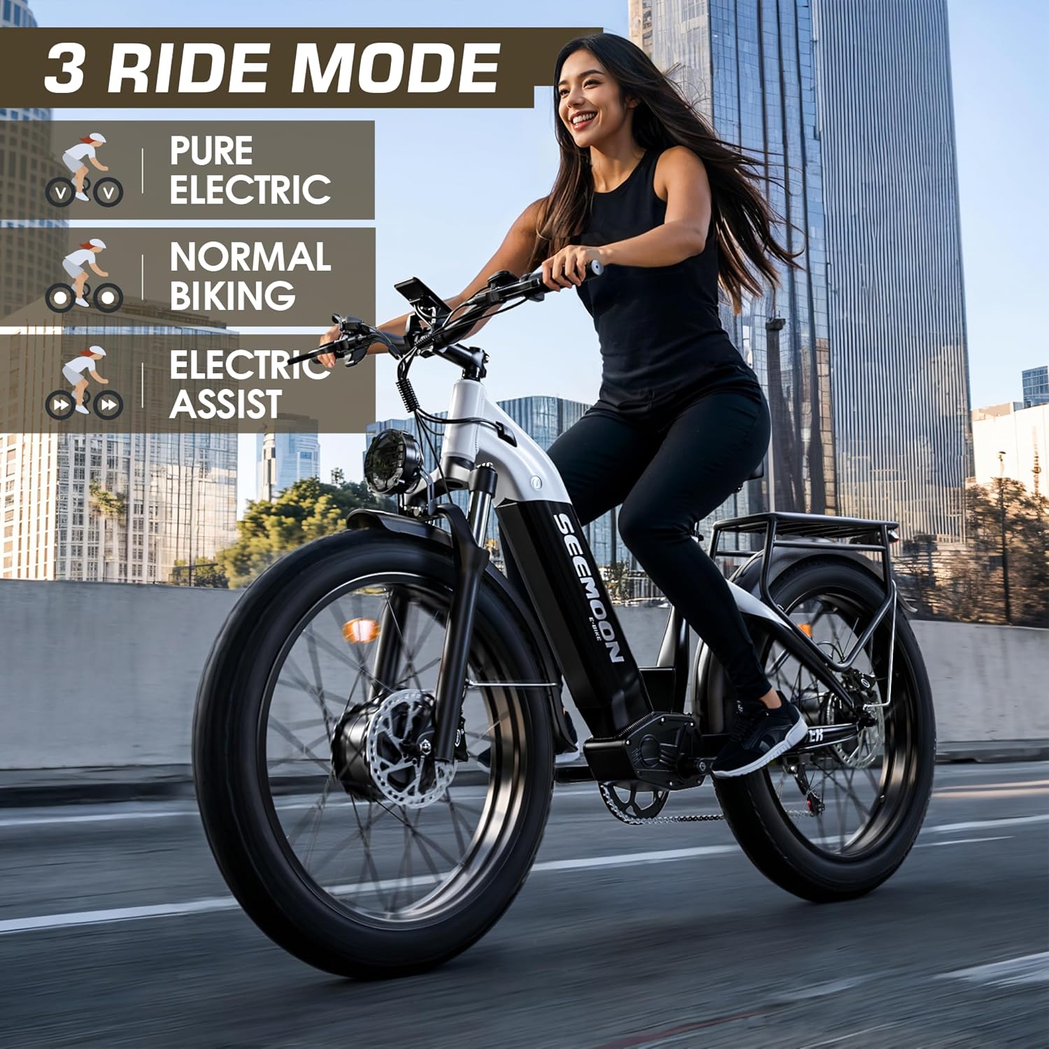 Seemoon 4000W Dual Motor Electric Bike, 38 MPH Ebikes for Adults with 52V 1040Wh Removable Battery, 26' Fat Tires Fast Electric Bike Up to 105 Miles Range, Ideal for Road Sand Snow SM1