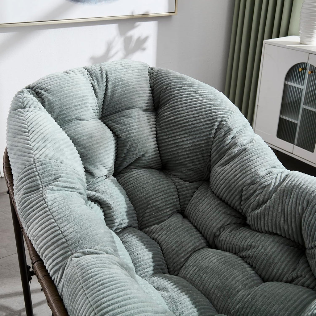 Ball & Cast Outdoor Patio Rocking Chair,Oversized Papasan Egg Chair with E-Coated,Padded Cushion,Recliner Chair for FIndoor, Ront Porch, Garden, Patio, Backyard,Light Green