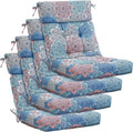 Barydat 4 Pcs Tufted High Back Chair Cushion Indoor Outdoor Seat and Back Cushions Palm Leaves Tropical Plants Lawn Rocking Chair Pads with Ties for Adirondack Patio Garden(Blue Flower)