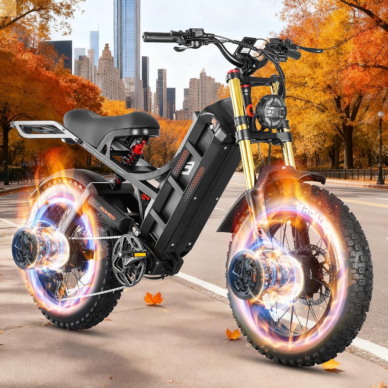 eAhora 2025 Romeo Ultra/Romeo 2 Peak 3000W/2500W 42/40 Mph Electric Bike for Adults 60V 70Ah/52V 60Ah 100-200Miles Long Range Ebike 26' Fat Tire Full Suspension Electric Bicycle